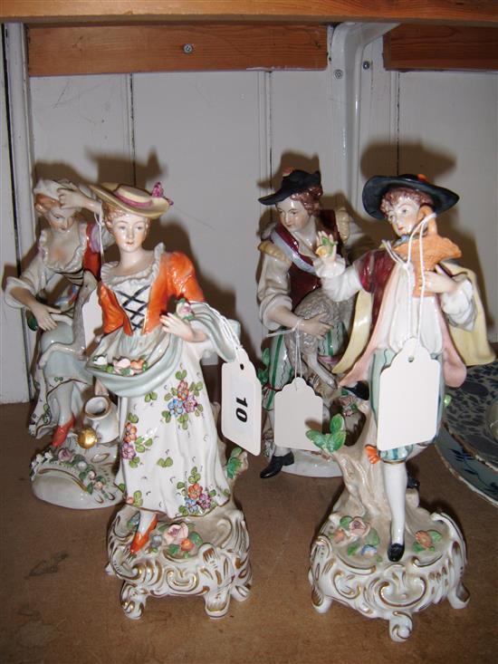 Two pairs of Sitzendorf figures/groups